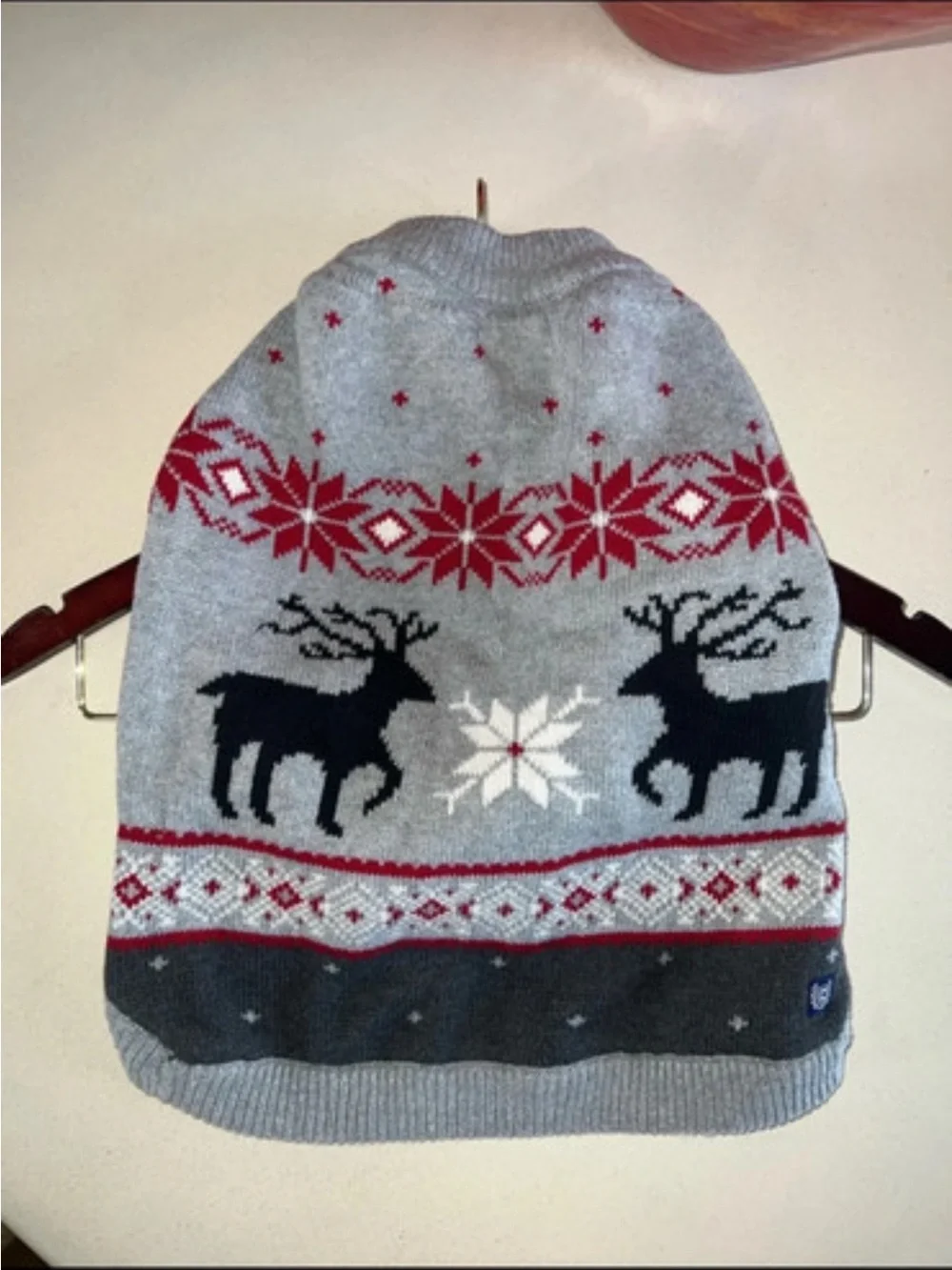 Ralph Lauren Chaps Grey Holiday Reindeer Dog Sweater Size Medium
